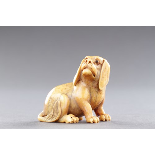 Chinese Carved Ivory Model of a Hunting Hound